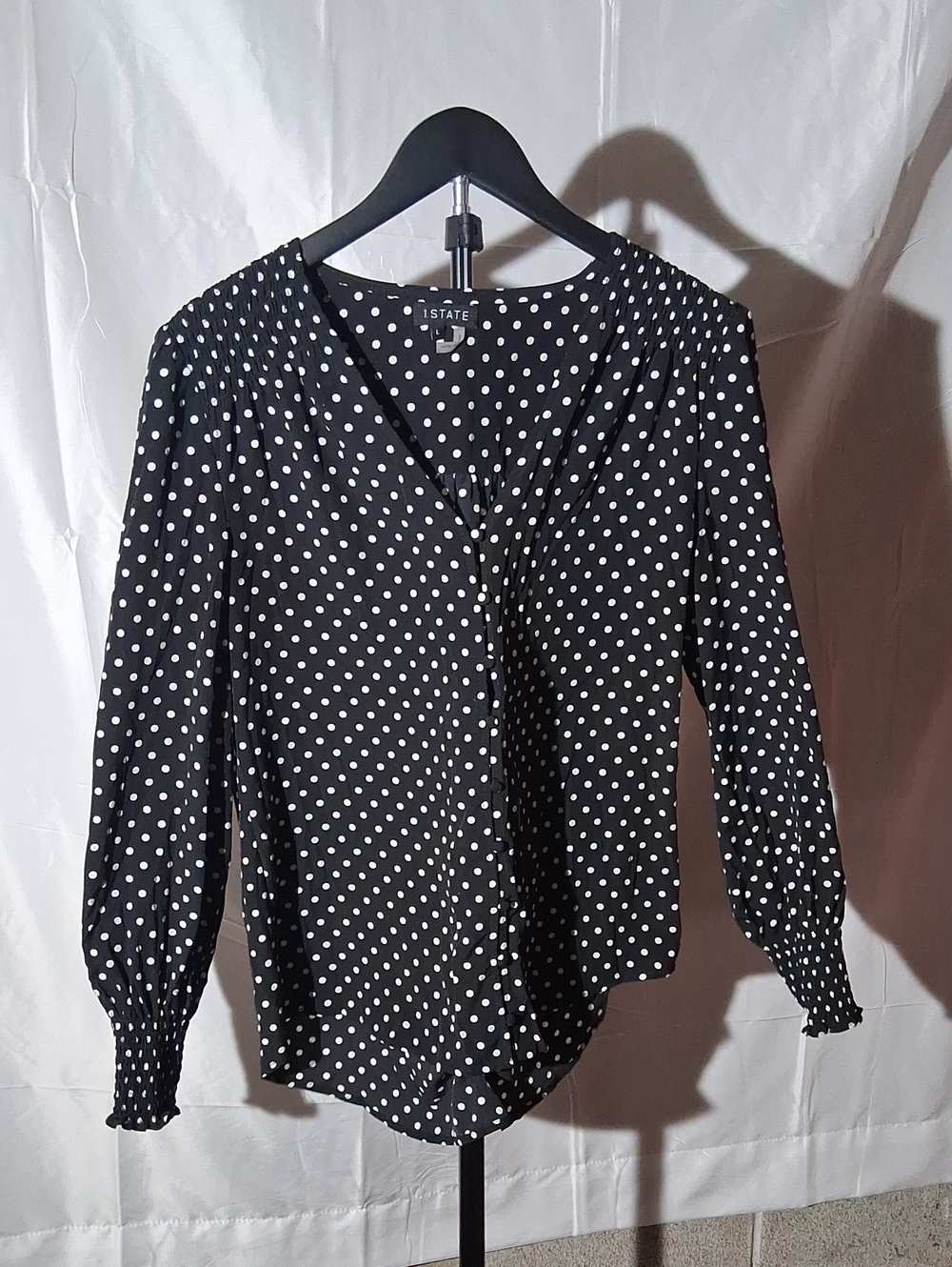 STATE Black and White Polka Dot Button-Front Blouse